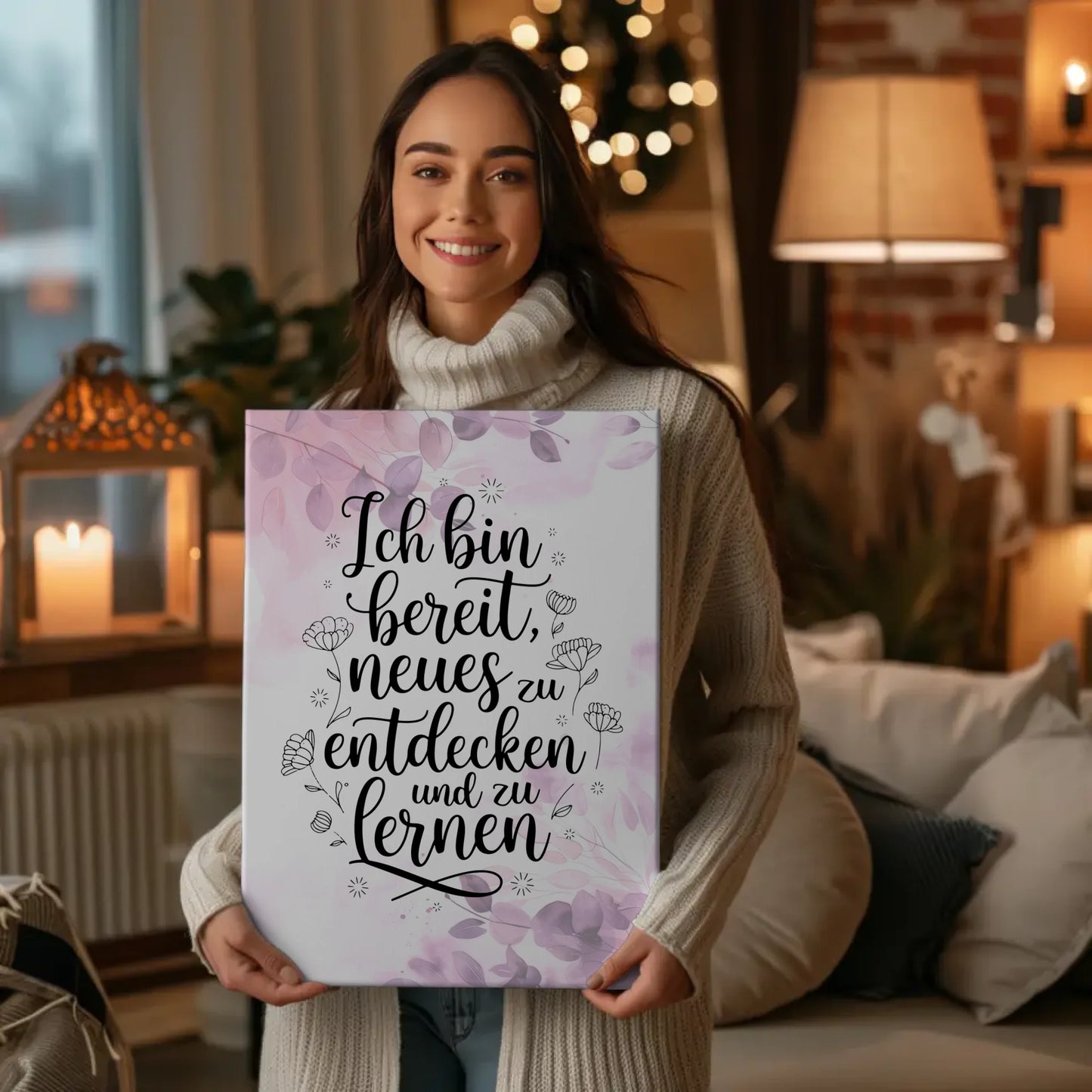Spruch Leinwand Affirmation Ich bin bereit Neues zu entdecken positiver Spruch