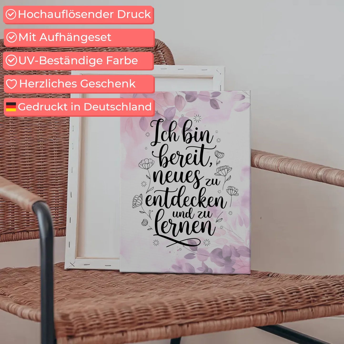 Spruch Leinwand Affirmation Ich bin bereit Neues zu entdecken positiver Spruch