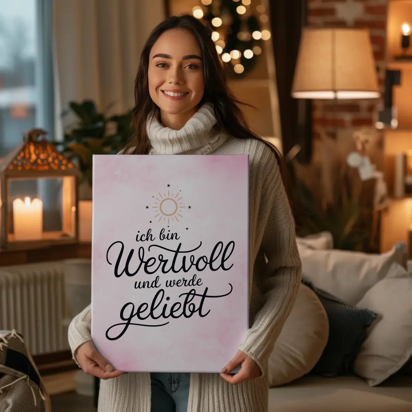 Affirmation Spruch Leinwand Ich bin wertvoll positiv geliebt