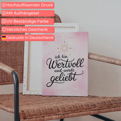 Affirmation Spruch Leinwand Ich bin wertvoll positiv geliebt