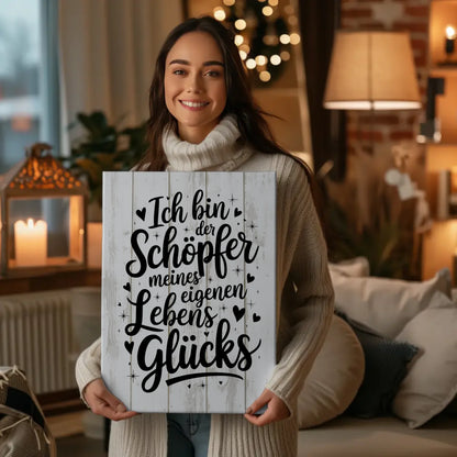 Affirmation Leinwand Spruch Ich bin Schöpfer meines Lebensglücks