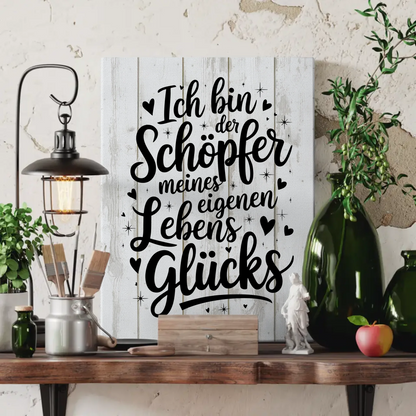 Affirmation Leinwand Spruch Ich bin Schöpfer meines Lebensglücks