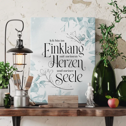 Leinwand Spruch Affirmation Ich bin im Einklang mit Herz Seele