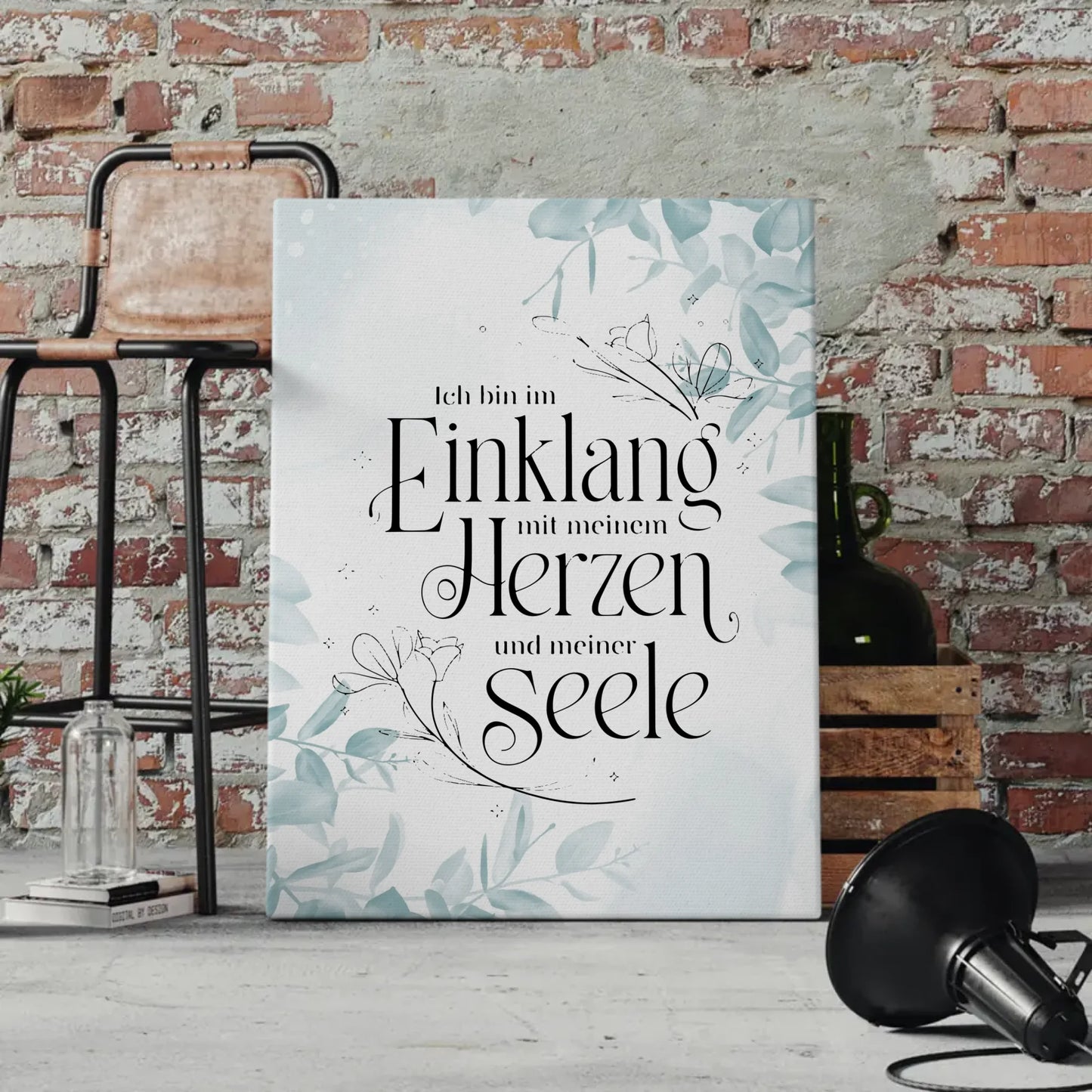 Leinwand Spruch Affirmation Ich bin im Einklang mit Herz Seele