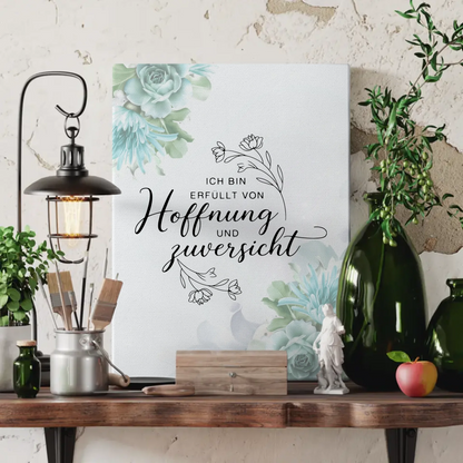 Affirmation Spruch Leinwand Ich bin erfüllt von Hoffnung positiv