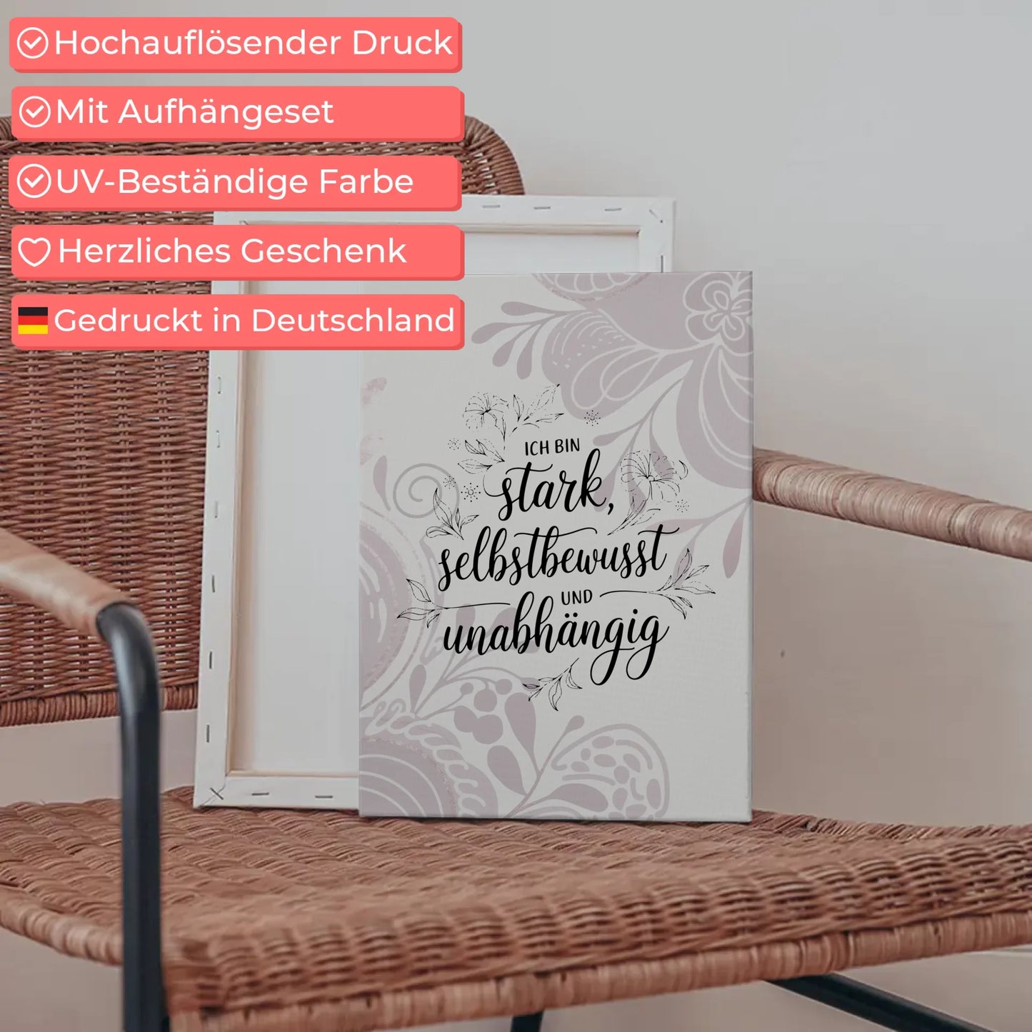 Affirmation Leinwand Spruch Ich bin stark selbstbewusst unabhängig