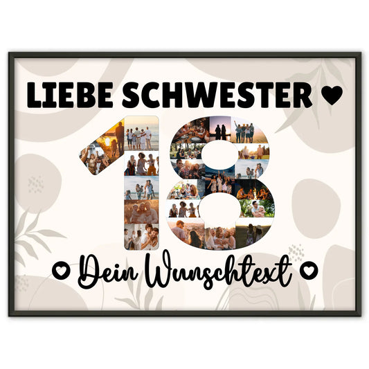 Personalisiertes Poster Wunschtext 18 Geburtstag Schwester