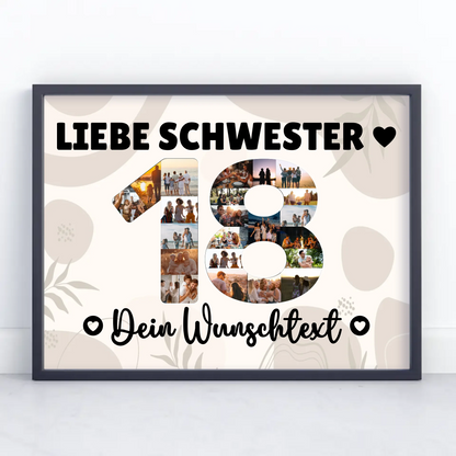Personalisiertes Poster Wunschtext 18 Geburtstag Schwester