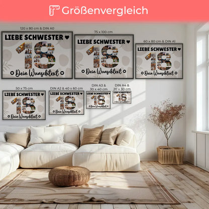 Personalisiertes Poster Wunschtext 18 Geburtstag Schwester