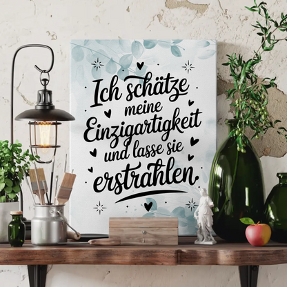 Leinwand Spruch Affirmation Ich schätze meine Einzigartigkeit