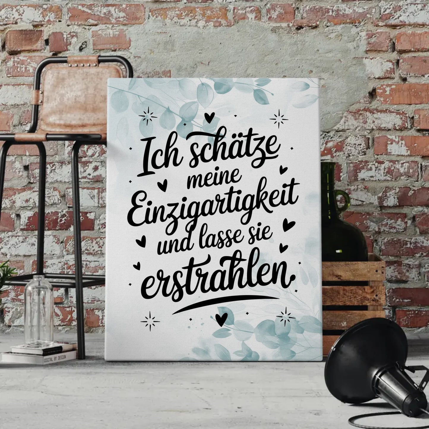Leinwand Spruch Affirmation Ich schätze meine Einzigartigkeit