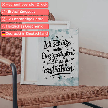 Leinwand Spruch Affirmation Ich schätze meine Einzigartigkeit