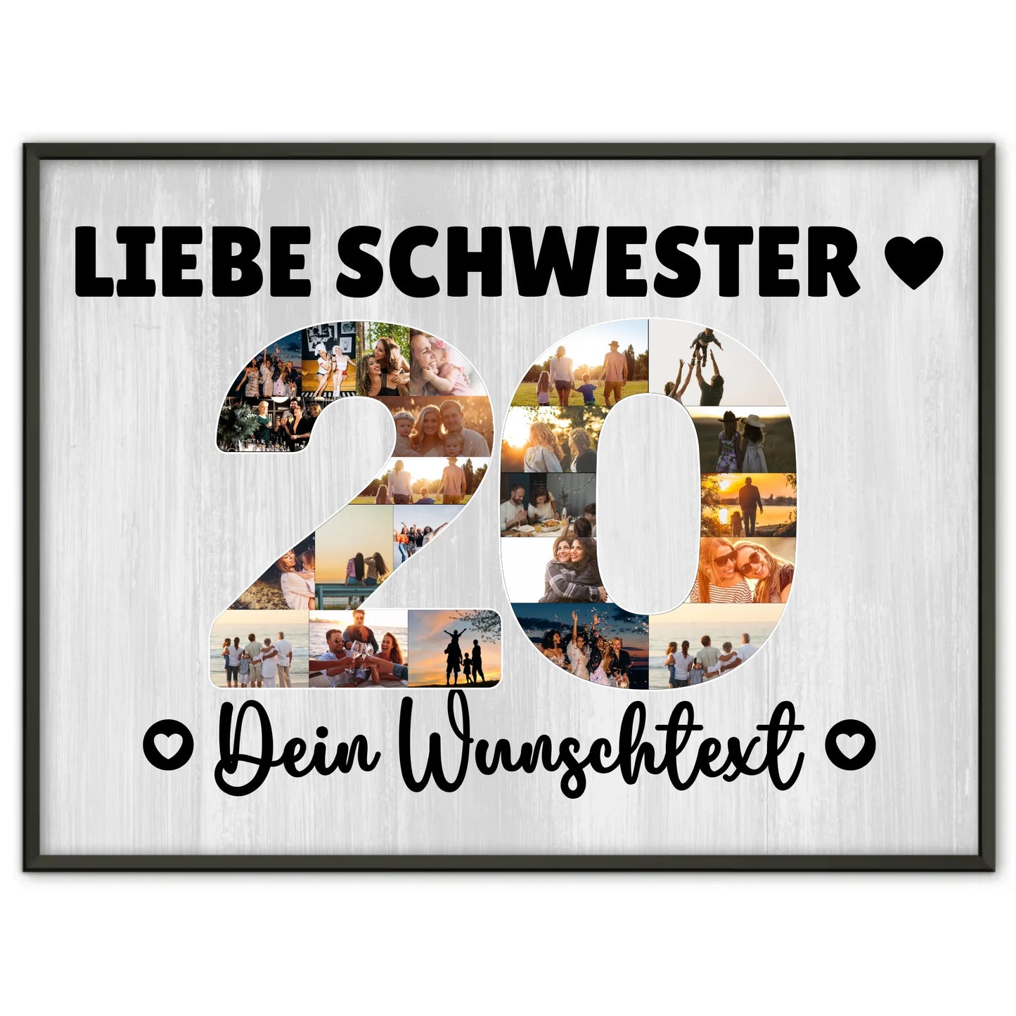 Personalisiertes Poster Wunschtext zum 20 Geburtstag Schwester