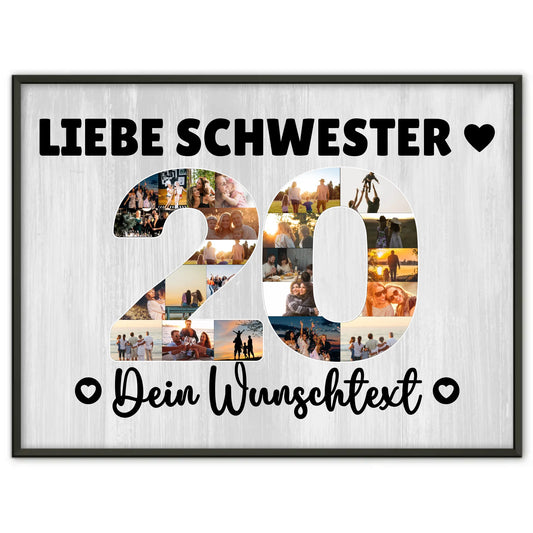 Personalisiertes Poster Wunschtext zum 20 Geburtstag Schwester