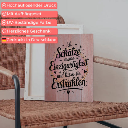 Affirmation Spruch Leinwand Ich schätze meine Einzigartigkeit positiv