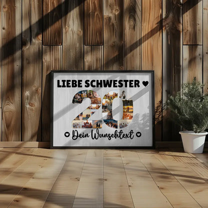 Personalisiertes Poster Wunschtext zum 20 Geburtstag Schwester