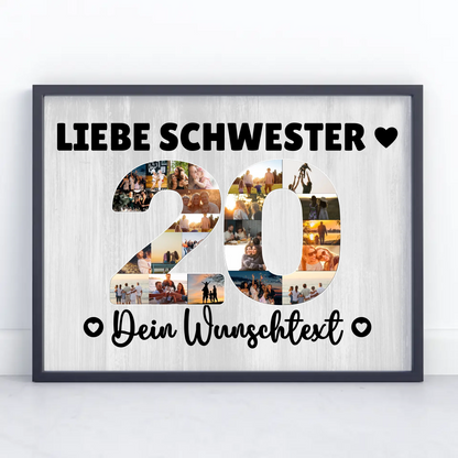 Personalisiertes Poster Wunschtext zum 20 Geburtstag Schwester
