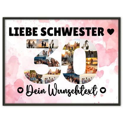 Personalisiertes Poster mit Wunschtext zum 30 Geburtstag Schwester