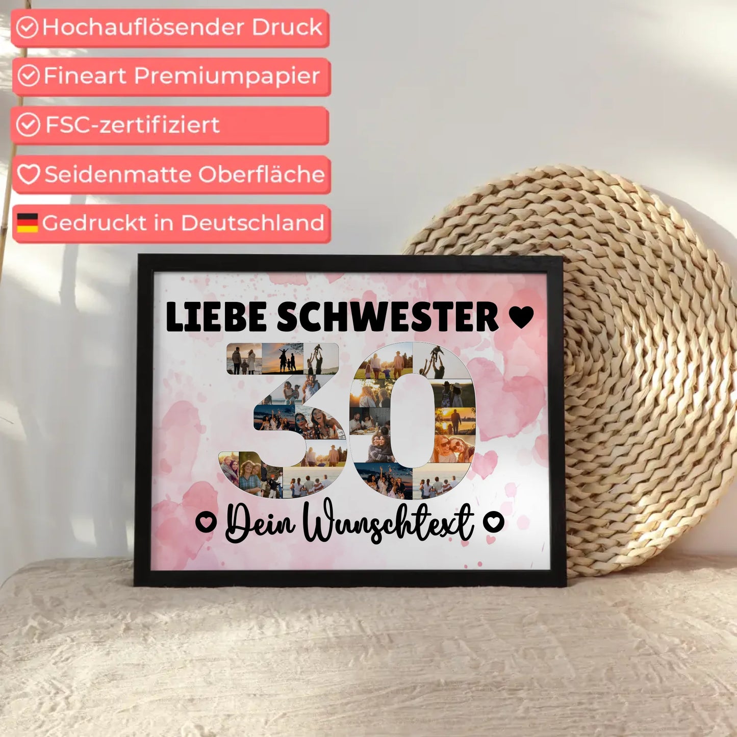 Personalisiertes Poster mit Wunschtext zum 30 Geburtstag Schwester
