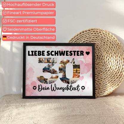 Personalisiertes Poster mit Wunschtext zum 30 Geburtstag Schwester