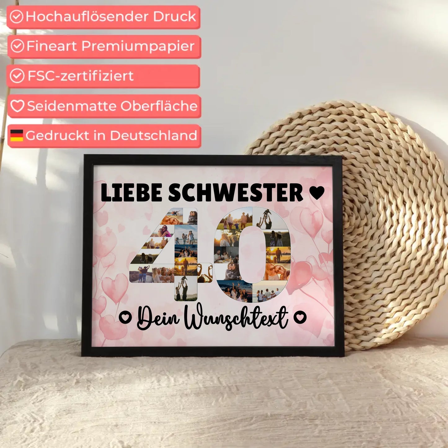 Personalisiertes Poster Wunschtext 40 Geburtstag Schwester