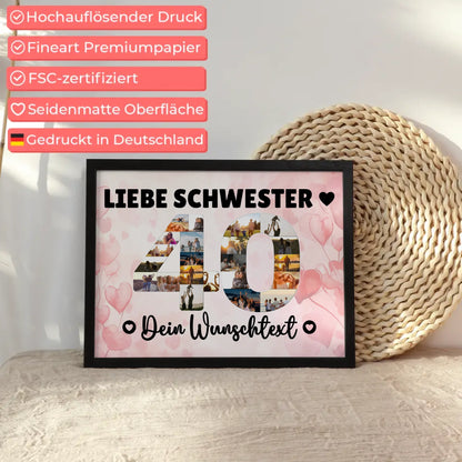 Personalisiertes Poster Wunschtext 40 Geburtstag Schwester