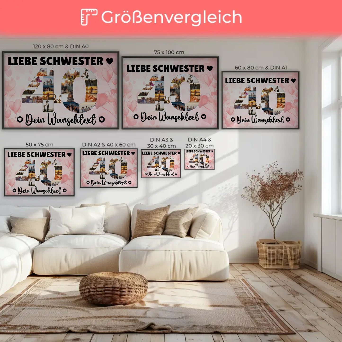 Personalisiertes Poster Wunschtext 40 Geburtstag Schwester