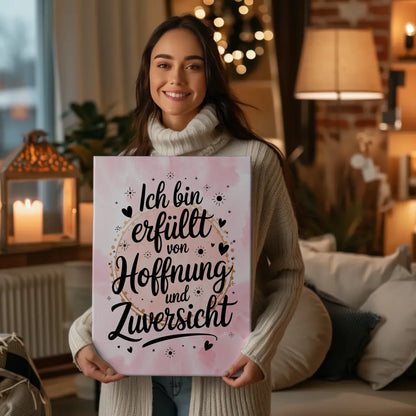 Spruch Leinwand Affirmation Ich bin erfüllt von Hoffnung positiv