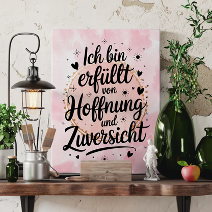 Spruch Leinwand Affirmation Ich bin erfüllt von Hoffnung positiv