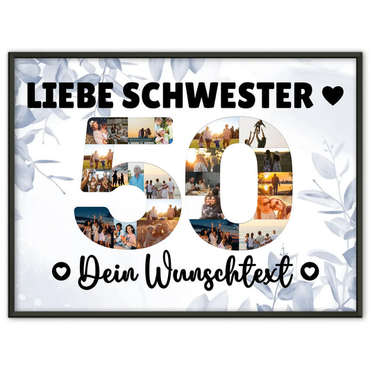 Personalisiertes Poster mit Wunschtext zum 50 Geburtstag Schwester