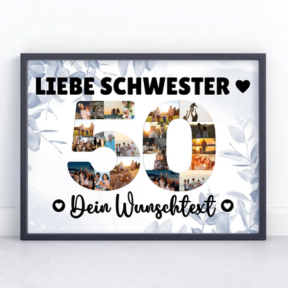 Personalisiertes Poster mit Wunschtext zum 50 Geburtstag Schwester