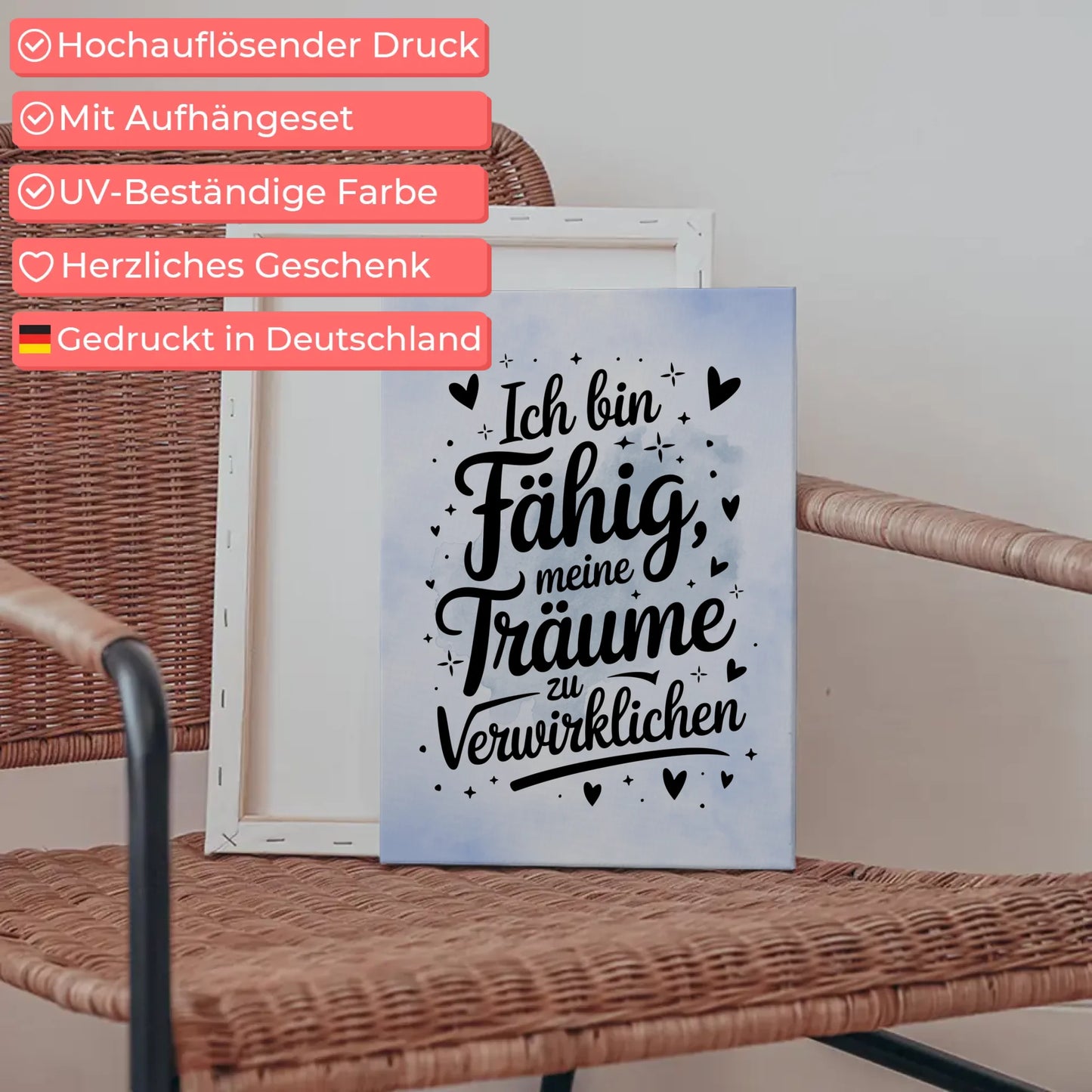 Leinwand Mit Spruch Affirmation Ich bin fähig positiv kreativ