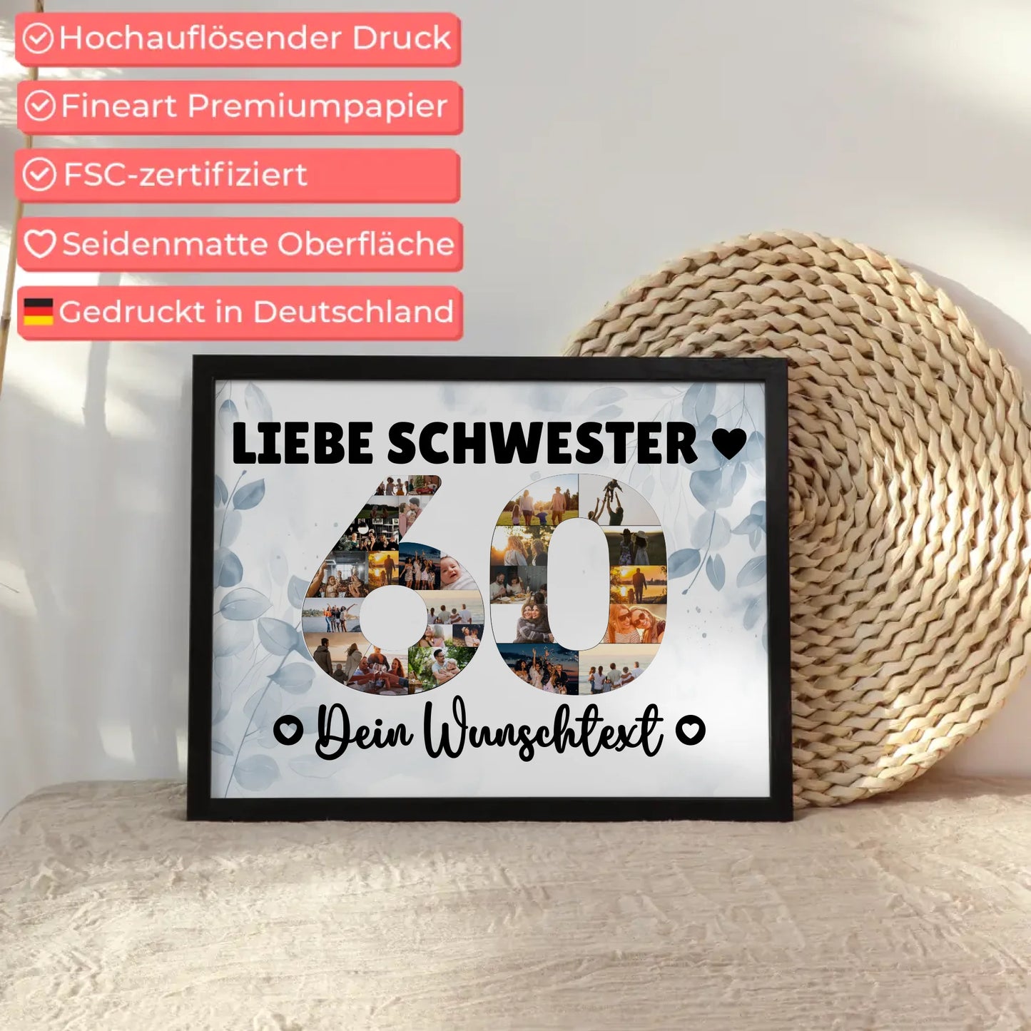 Personalisiertes Poster mit Wunschtext 60 Geburtstag Schwester