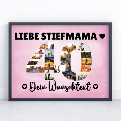 Personalisiertes Poster mit Wunschtext 40 Geburtstag Stiefmama