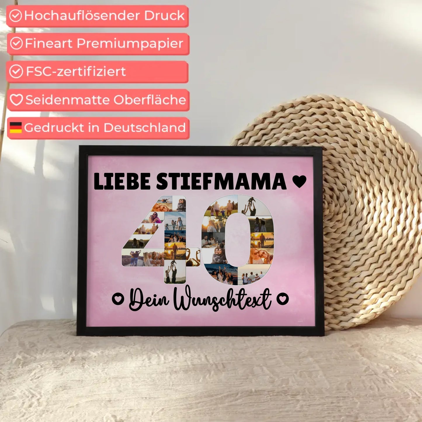 Personalisiertes Poster mit Wunschtext 40 Geburtstag Stiefmama