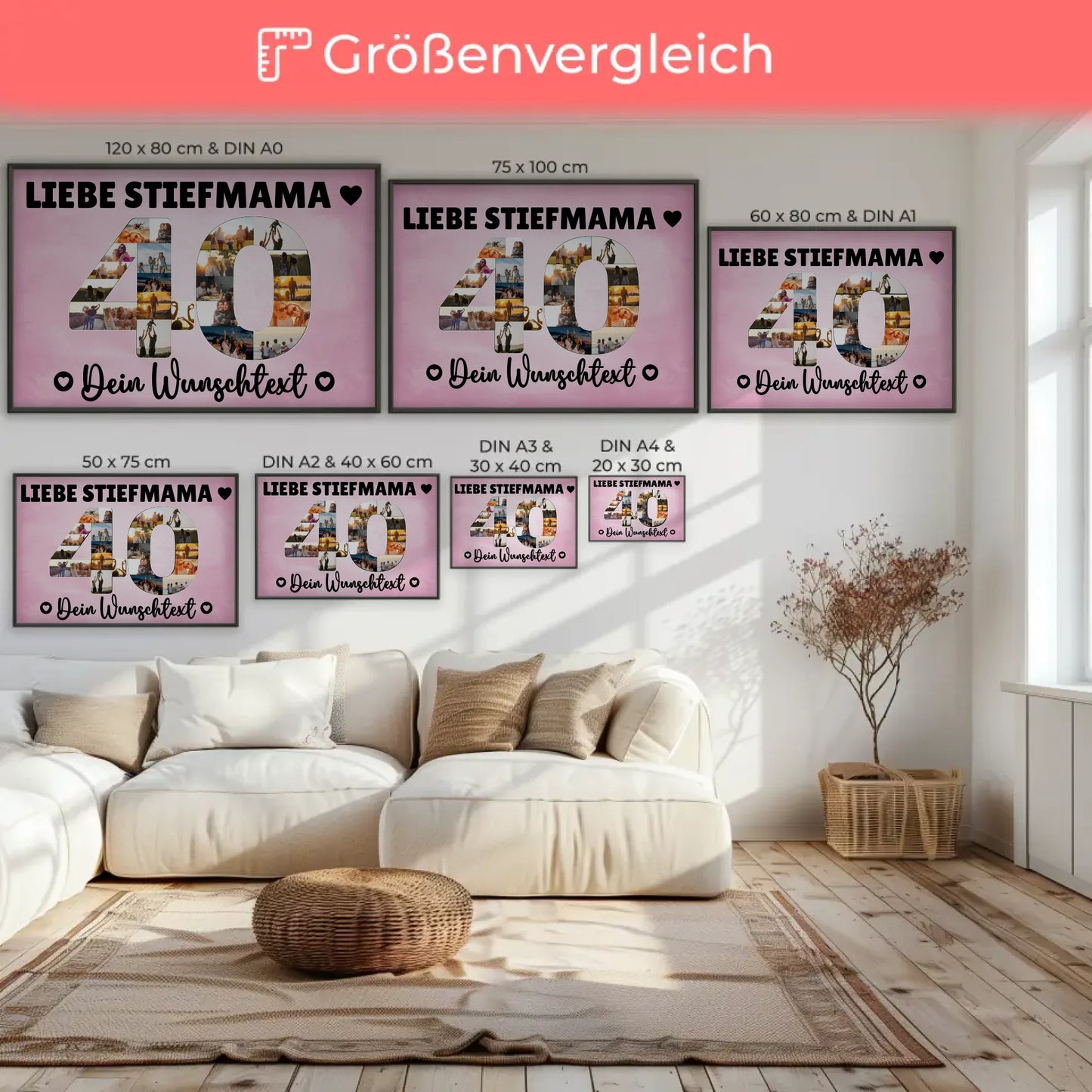 Personalisiertes Poster mit Wunschtext 40 Geburtstag Stiefmama
