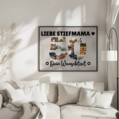 Personalisiertes Poster Wunschtext 50 Geburtstag Stiefmama