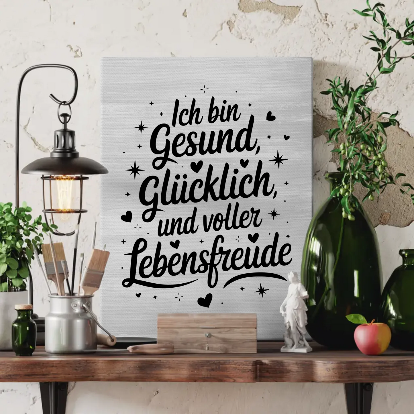 Affirmation Leinwand Spruch Ich bin gesund und glücklich
