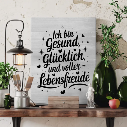 Affirmation Leinwand Spruch Ich bin gesund und glücklich