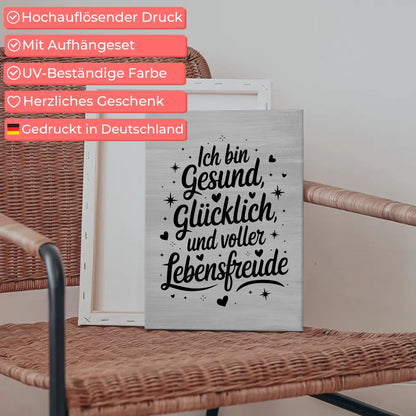 Affirmation Leinwand Spruch Ich bin gesund und glücklich