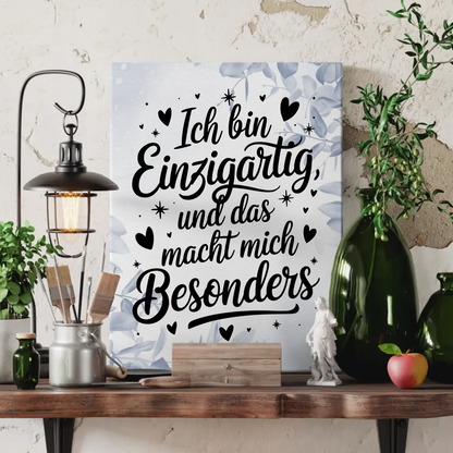 Spruch Leinwand Affirmation Ich bin einzigartig positiv besonders