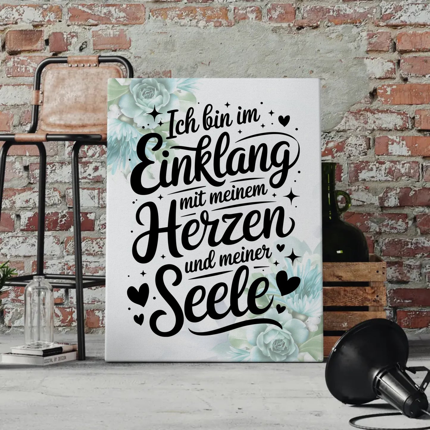 Leinwand Spruch Affirmation Ich bin im Einklang Herz Seele