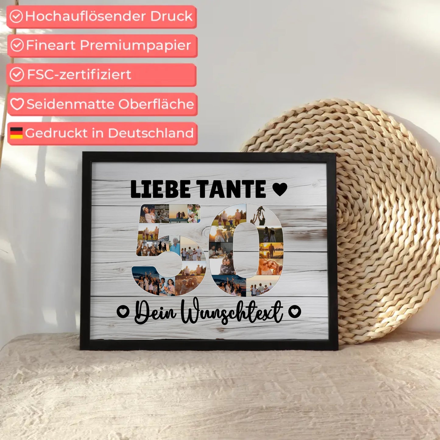 Personalisiertes Poster mit Wunschtext zum 50 Geburtstag Tante