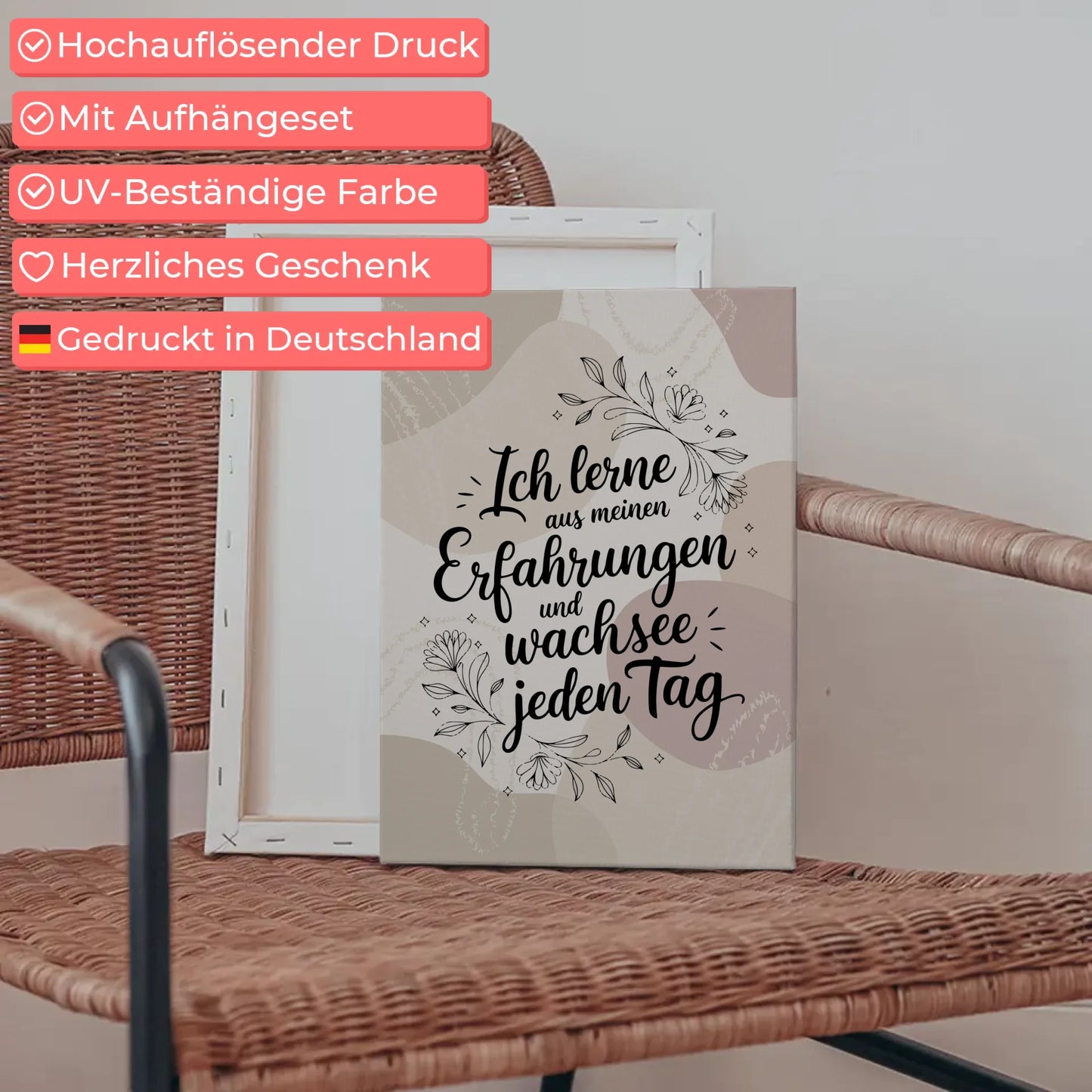 Affirmation Leinwand Spruch Ich lerne aus meinen Erfahrungen