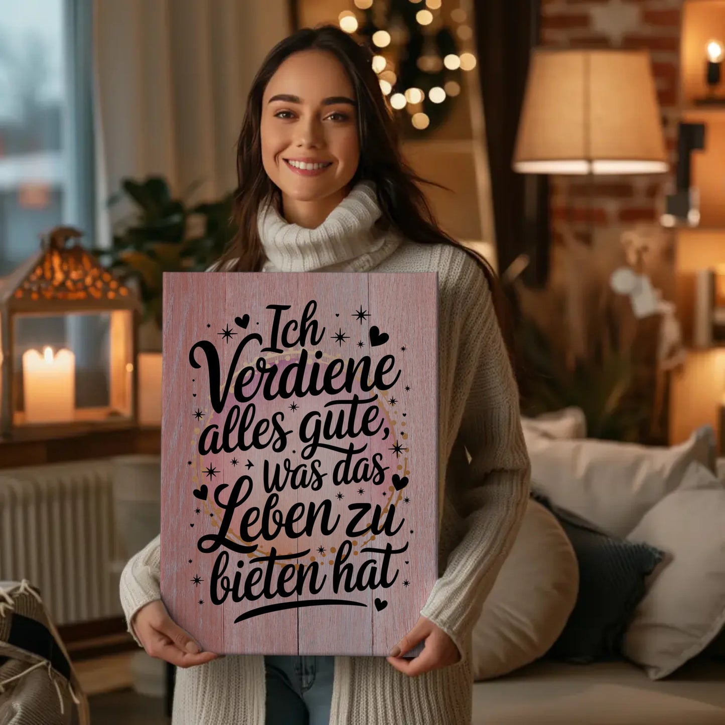 Leinwand Spruch Affirmation Ich verdiene alles Gute Leben