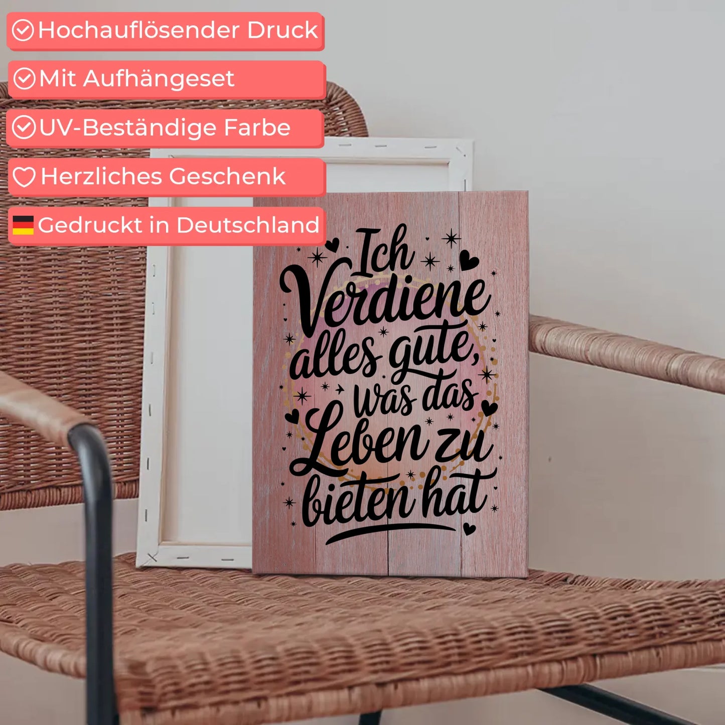 Leinwand Spruch Affirmation Ich verdiene alles Gute Leben