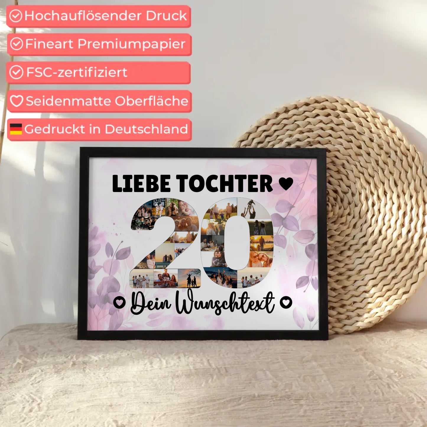 Personalisiertes Poster mit Wunschtext 20 Geburtstag Tochter