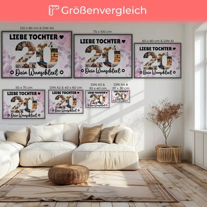 Personalisiertes Poster mit Wunschtext 20 Geburtstag Tochter