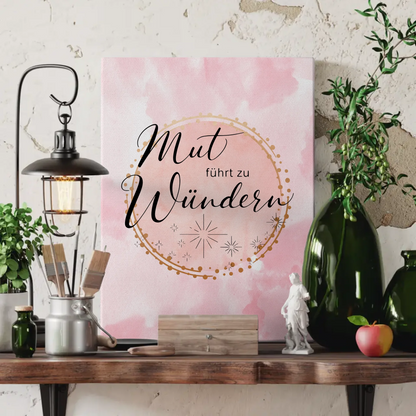 Affirmation Leinwand Spruch Mut führt zu Wundern Geschenk