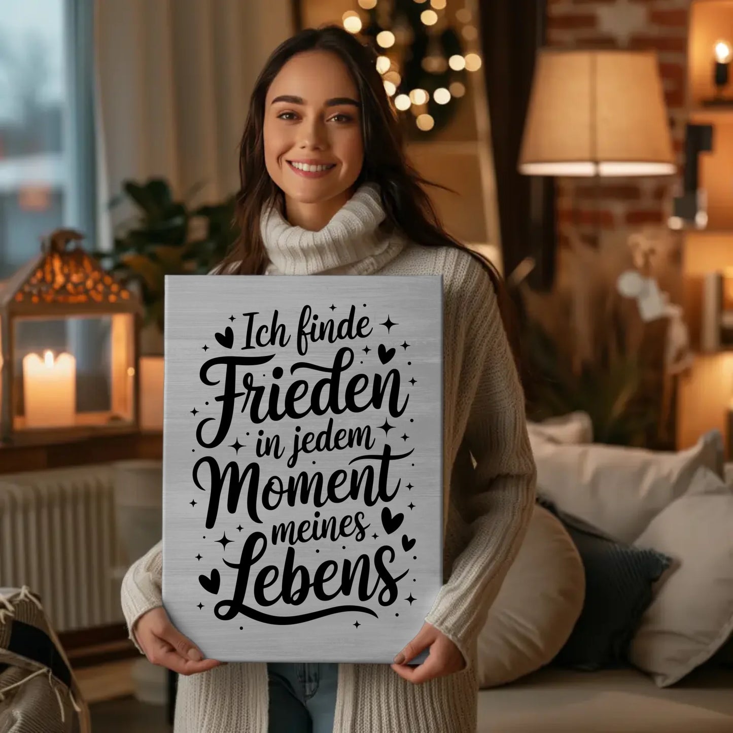 Affirmation Leinwand mit Spruch Ich finde Frieden positiv